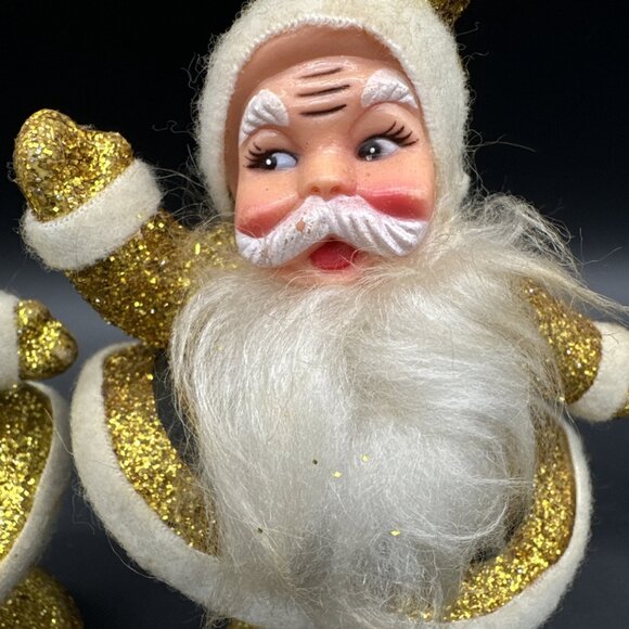 Vintage MCM Retro Gold Glitter Dancing Santa’s Spun Cotton Beard Christmas Decor - Picture 4 of 16